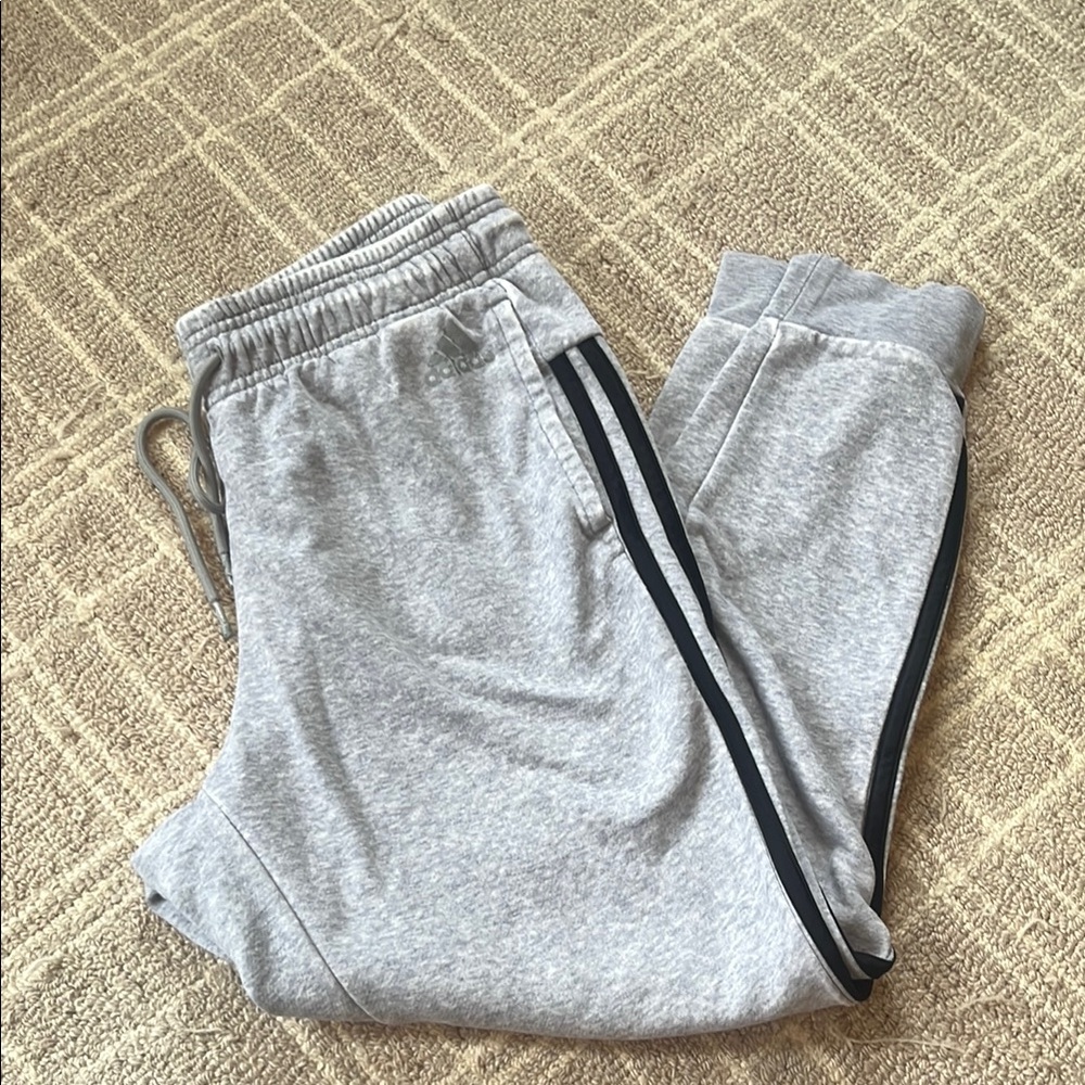 Adidas Gray and Black Track Pants with Elastic Cuffs